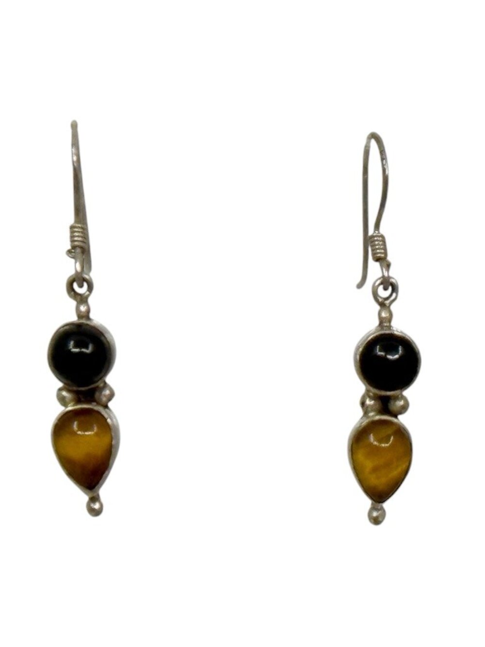 Sterling silver Tiger's eye & onyx drop earrings - GM1003